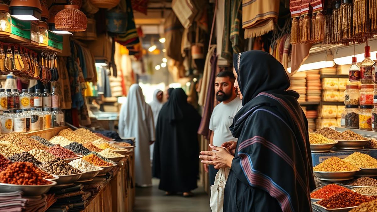 Shopper speaking with a vendor in a traditional Gulf souq